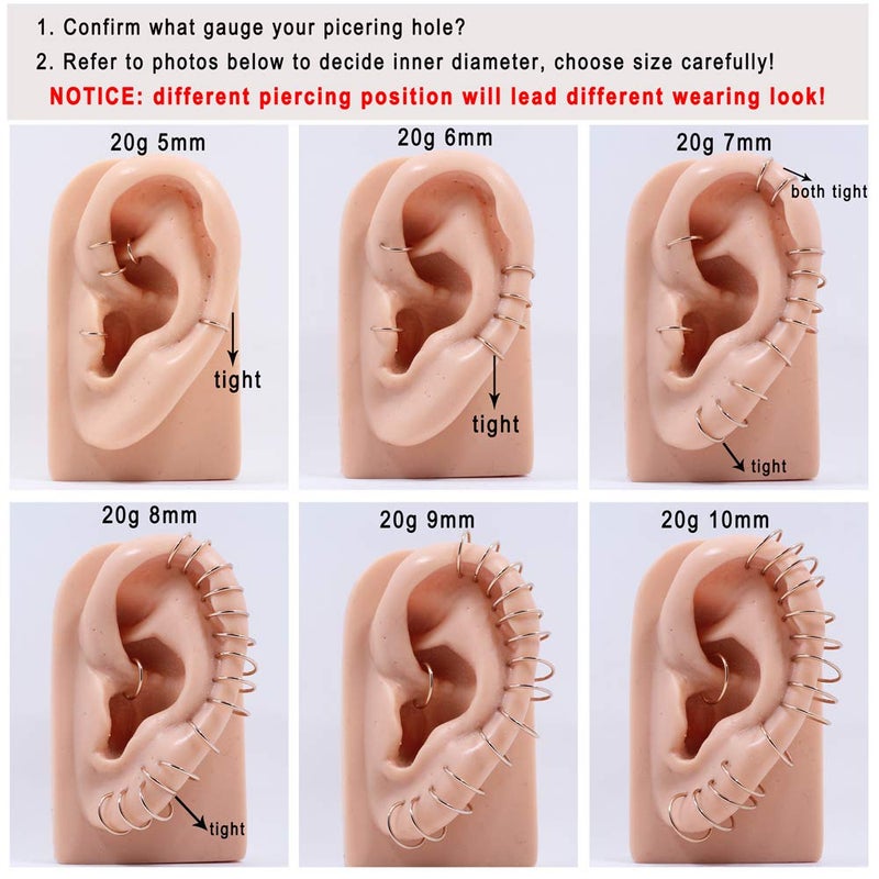 FANSING 20g 7mm Nose Hoop 20 Gauge Hinged Seamless Piercing Jewelry Ring for Septum Helix Cartilage Earlobe Lip Daith Tragus Rook & Conch 18k Rose Gold-plated Surgical Steel - Image 5